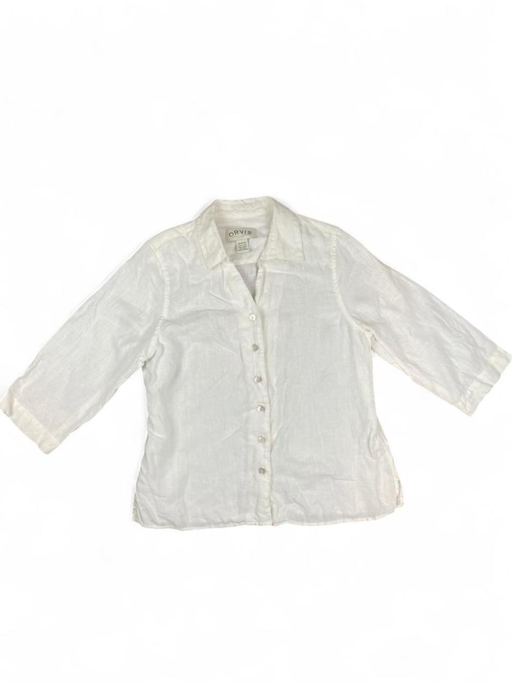 Vintage Orvis 100% linen button up 3/4 sleeve shirt